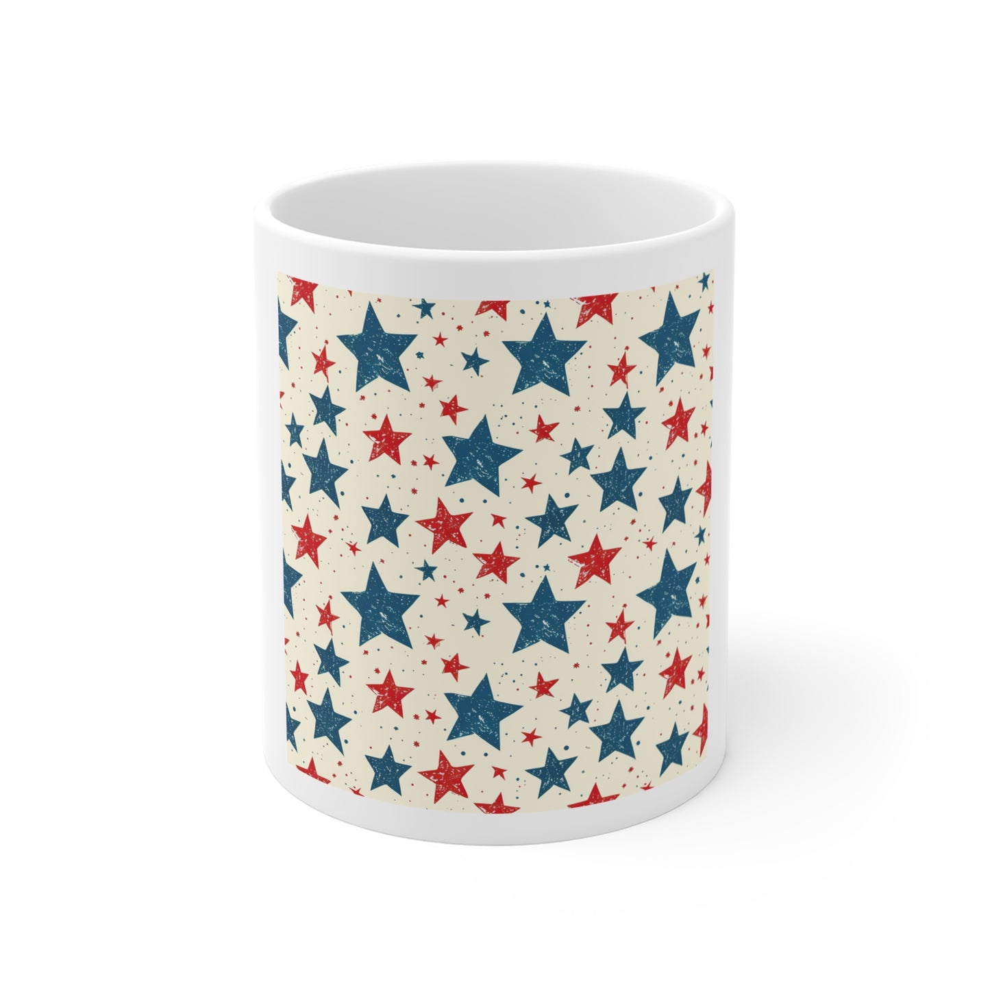 Vintage Star Pattern Coffee Mug – Red White Blue Distressed Stars Mug – Patriotic Rustic Star Cup – Americana Vintage Style Mug Patriotic Red White Blue Star Pattern 11oz Ceramic Mug – Fourth of July...