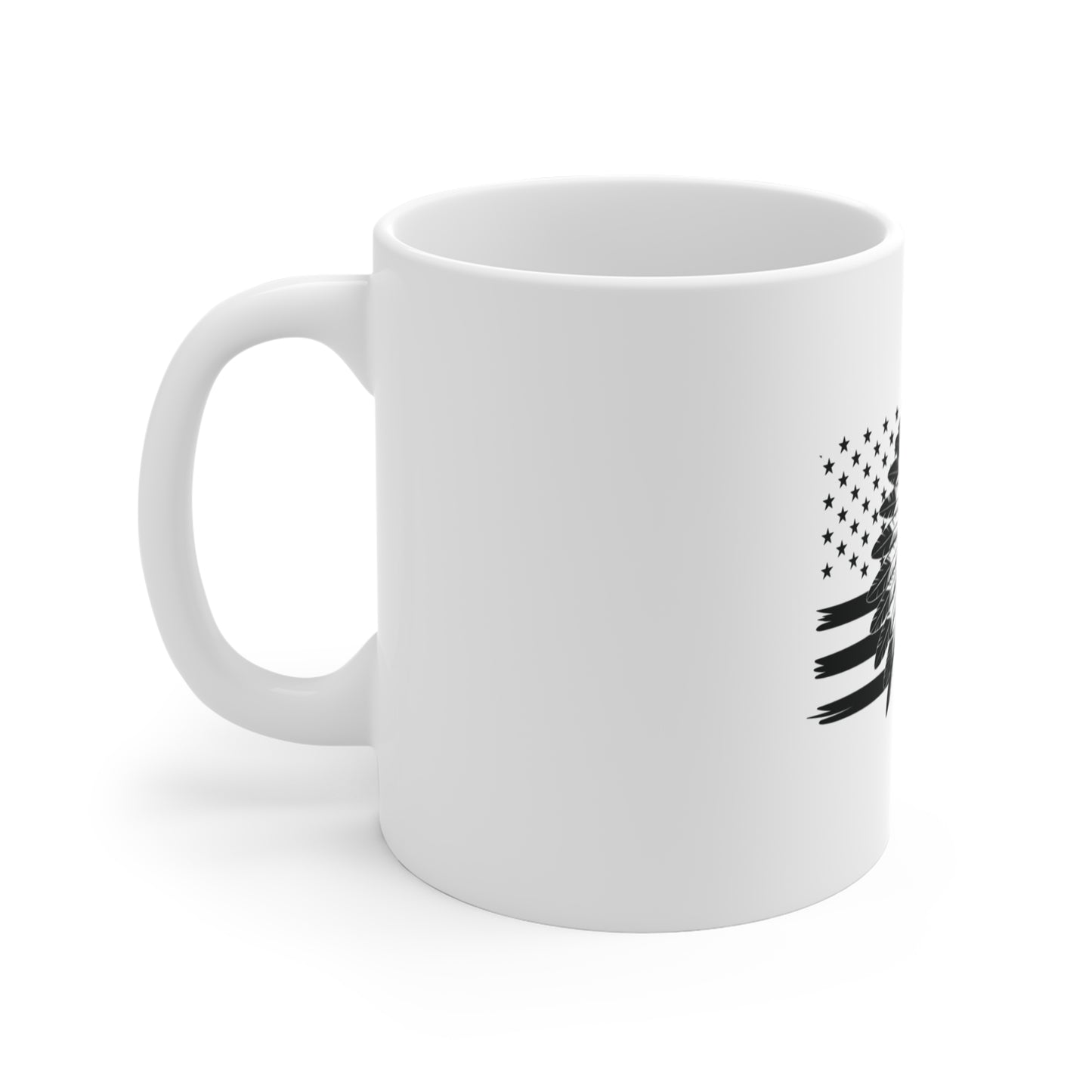 Native American Headdress Flag Mug – Patriotic Tribal Chief Coffee Mug – USA Flag Heritage Cup – Stealth American Pride Mug Mug 11oz