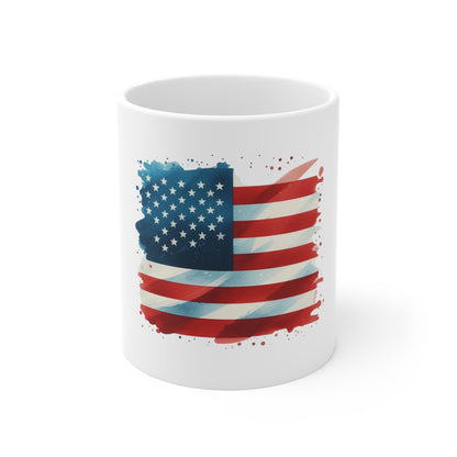 Watercolor American Flag Coffee Mug – Paint Splash USA Flag Mug – Artistic Patriotic Cup – Red White Blue Brushstroke Mug Mug 11oz