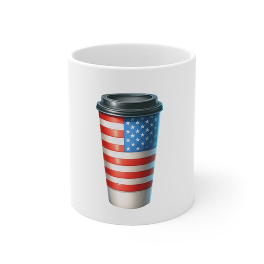 American Flag Travel Coffee Mug 11oz — Patriotic USA To-Go Cup