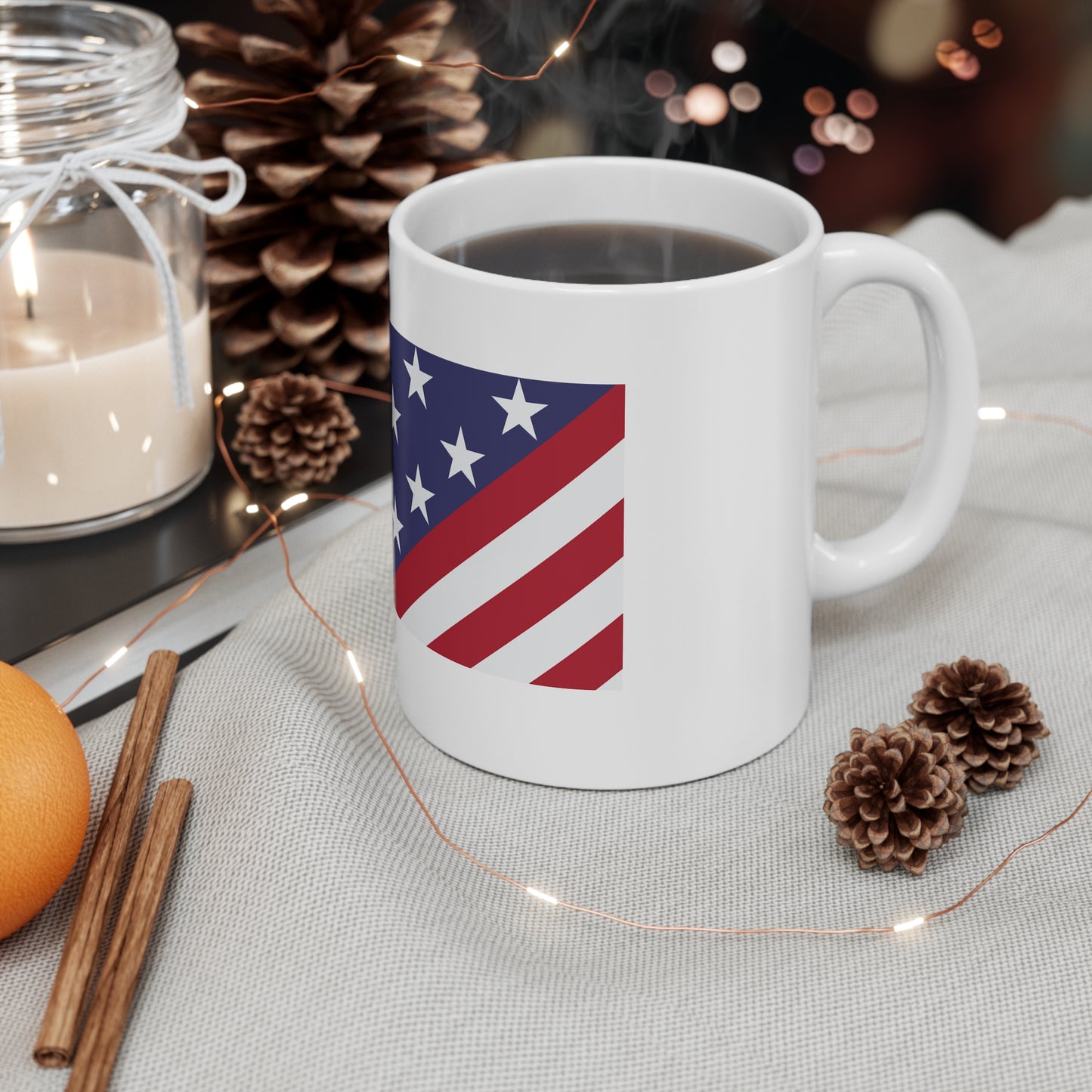 Diagonal American Flag Coffee Mug – Modern USA Flag Mug – Bold Stars & Stripes Angle Design – Contemporary Patriotic Gift Mug 11oz