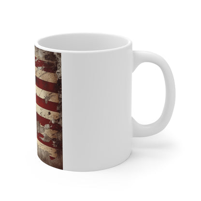 Heavy Distressed American Flag Coffee Mug – Rugged Grunge USA Flag Mug – Weathered Patriotic Mug – Bold Americana Gift 11oz