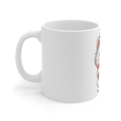 Patriotic Kitten Heart Coffee Mug – Cute 4th of July Cat Mug – Red White Blue Heart Cat Cup – Adorable Americana Gift Mug Patriotic Cute Kitten Mug — 11oz USA Heart & Stars Coffee Cup