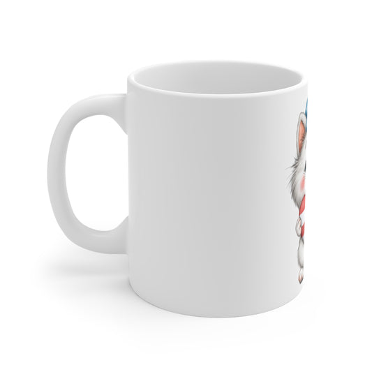 Patriotic Kitten Heart Coffee Mug – Cute 4th of July Cat Mug – Red White Blue Heart Cat Cup – Adorable Americana Gift Mug Patriotic Cute Kitten Mug — 11oz USA Heart & Stars Coffee Cup