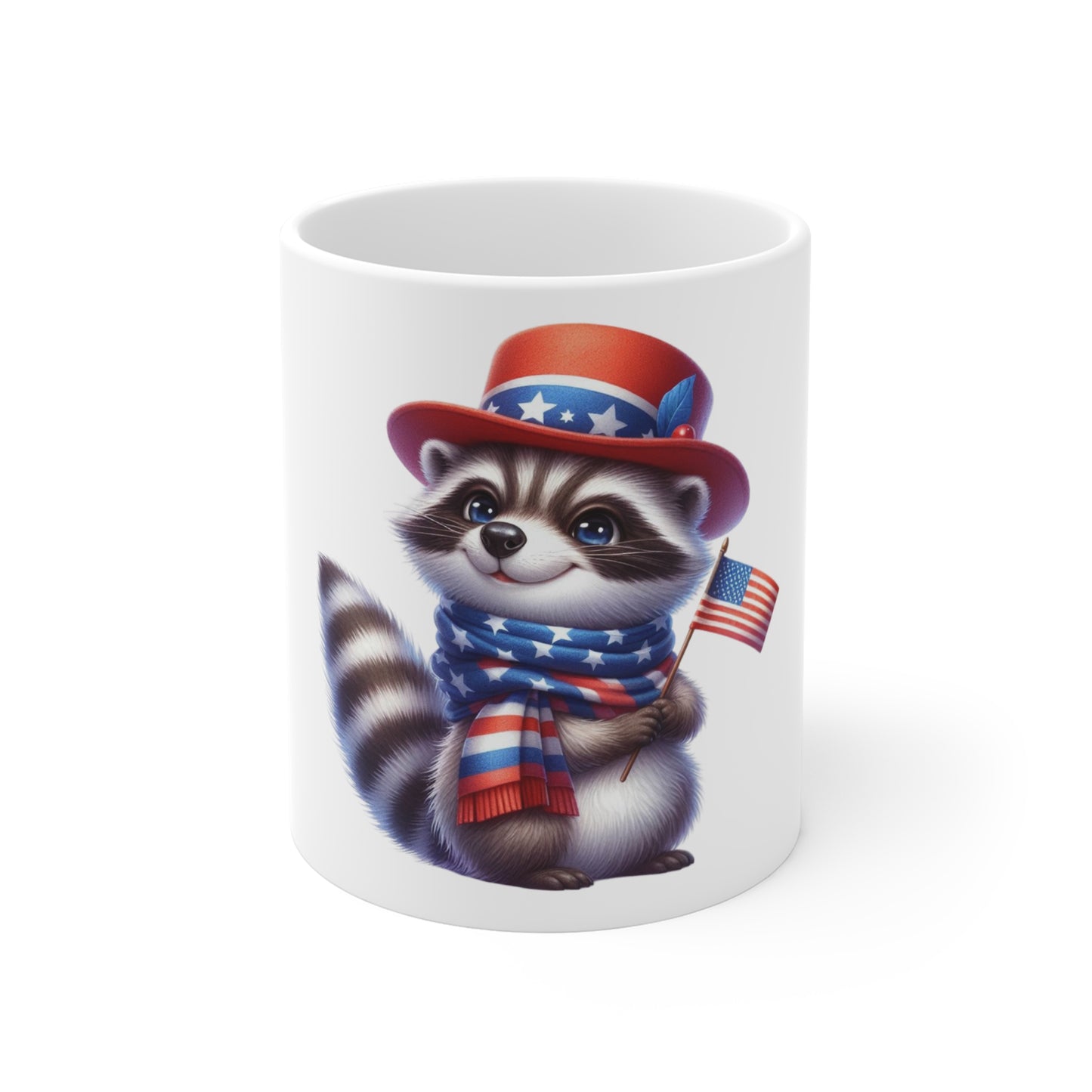 Cute Patriotic Raccoon Coffee Mug – Uncle Sam Raccoon Mug – American Flag Animal Cup – Adorable USA Gift Mug 11oz