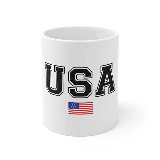 USA Varsity Letter Coffee Mug – Classic American Pride Mug – Bold Collegiate USA Cup – Patriotic Minimalist Coffee Mug 11oz
