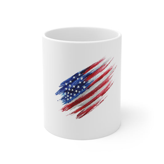 American Flag Brushstroke Mug – Patriotic 11oz Coffee Cup