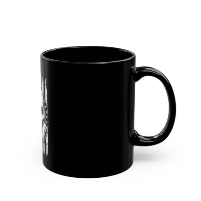 Gas Mask Skull Flag Mug – Tactical Skull Coffee Cup – Black & White American Flag Survival Design Black Mug (11oz, 15oz)