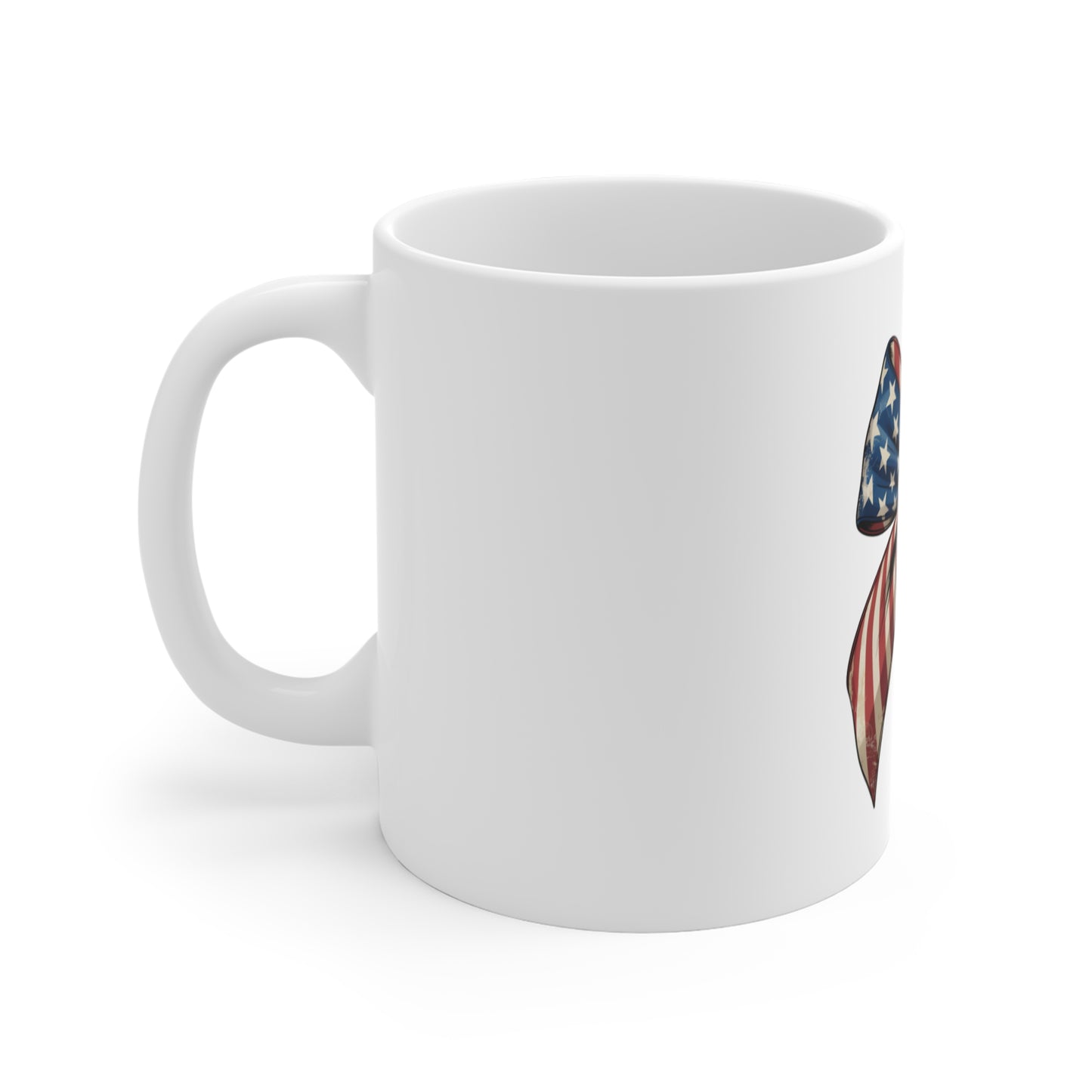American Flag & Leopard Bow Mug — Patriotic 11oz Coffee Cup