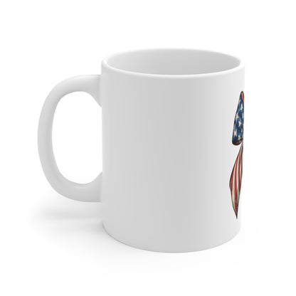 American Flag & Leopard Bow Mug — Patriotic 11oz Coffee Cup