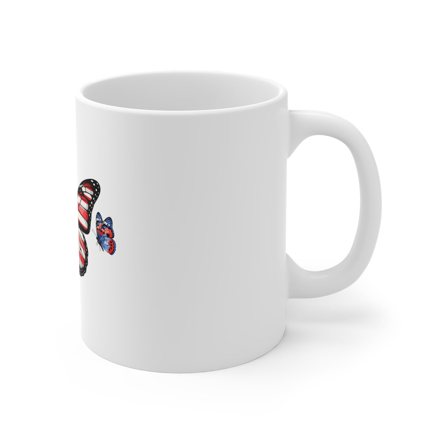 American Flag Butterfly Mug — Patriotic Floral 11oz Coffee Cup
