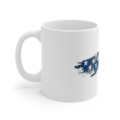 Faded Overlay USA Flag Brush Stroke Mug – Modern Distressed American Flag Coffee Cup – Layered Patriotic Design Mug 11oz