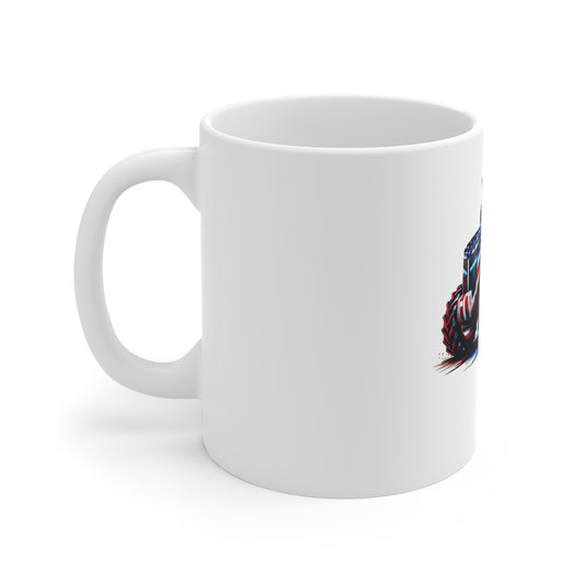 Patriotic Tractor Coffee Mug – American Flag Farm Tractor with Flag Mug – Bold USA Workhorse Cup – Farmer Pride Gift Mug – Red White Blue Tractor Mug Mug 11oz