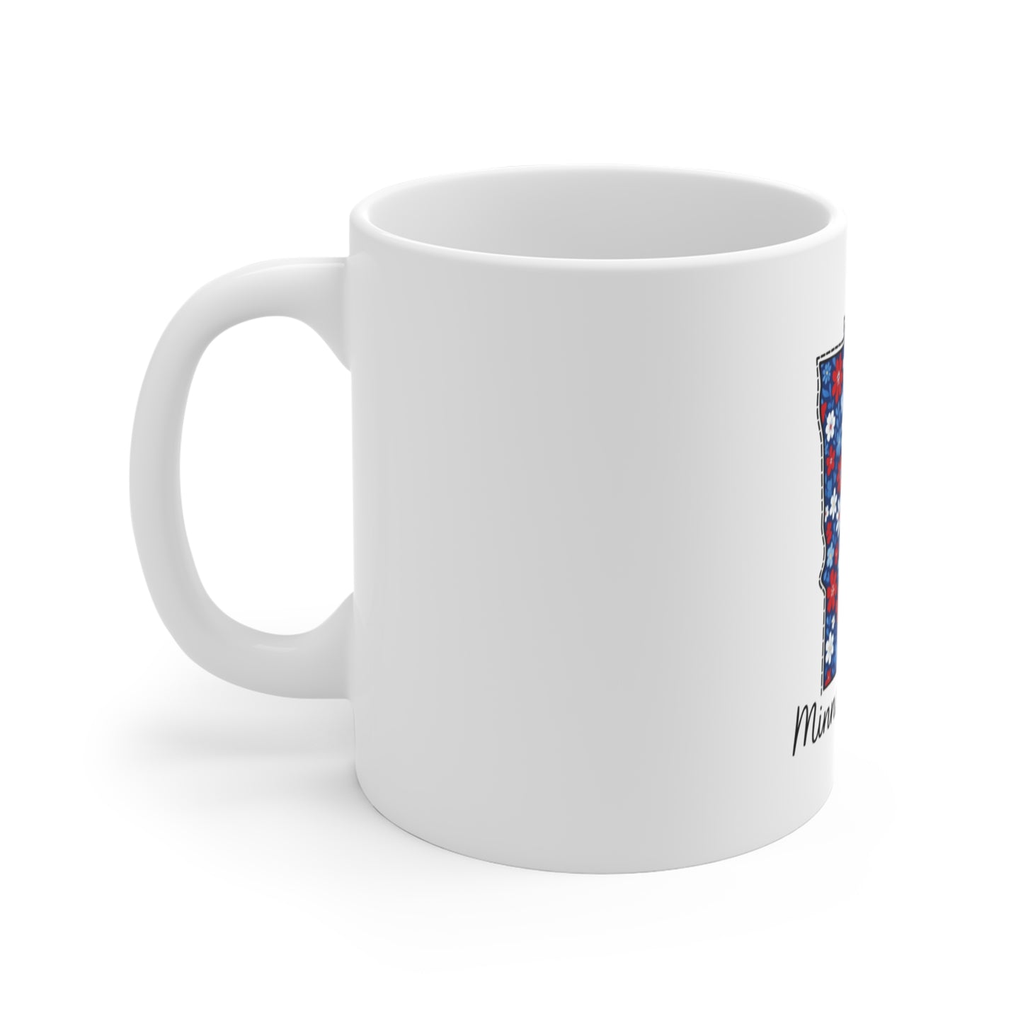 Minnesota Floral State Outline 11oz Mug — Patriotic Red & Blue Daisy Design