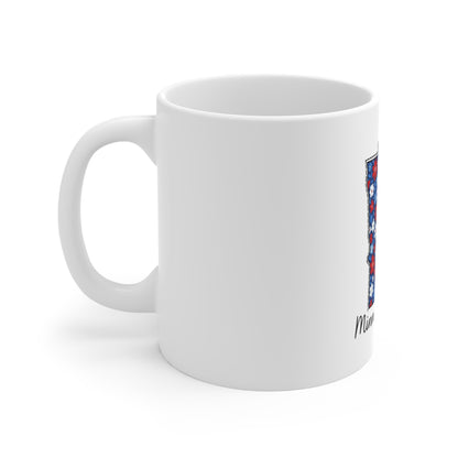 Minnesota Floral State Outline 11oz Mug — Patriotic Red & Blue Daisy Design
