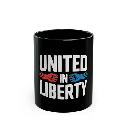 United in Liberty Black Mug – Patriotic Red & Blue Fist Coffee Cup (11oz/15oz)