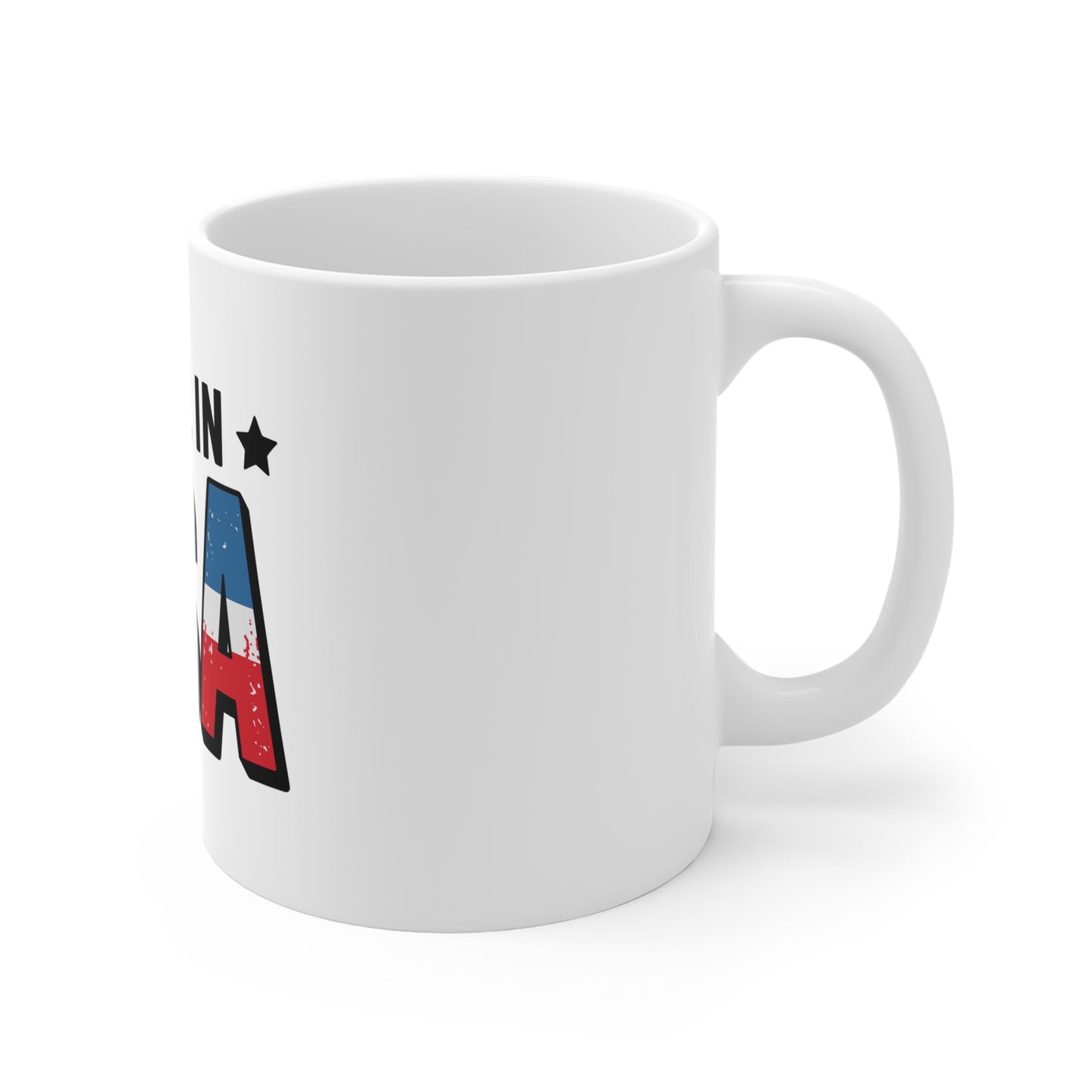 Made in USA Distressed Coffee Mug – Bold Patriotic USA Mug – Vintage Red White Blue Typography Cup – American Pride Gift Mug Made in USA Coffee Mug — Patriotic 11oz Ceramic Mug