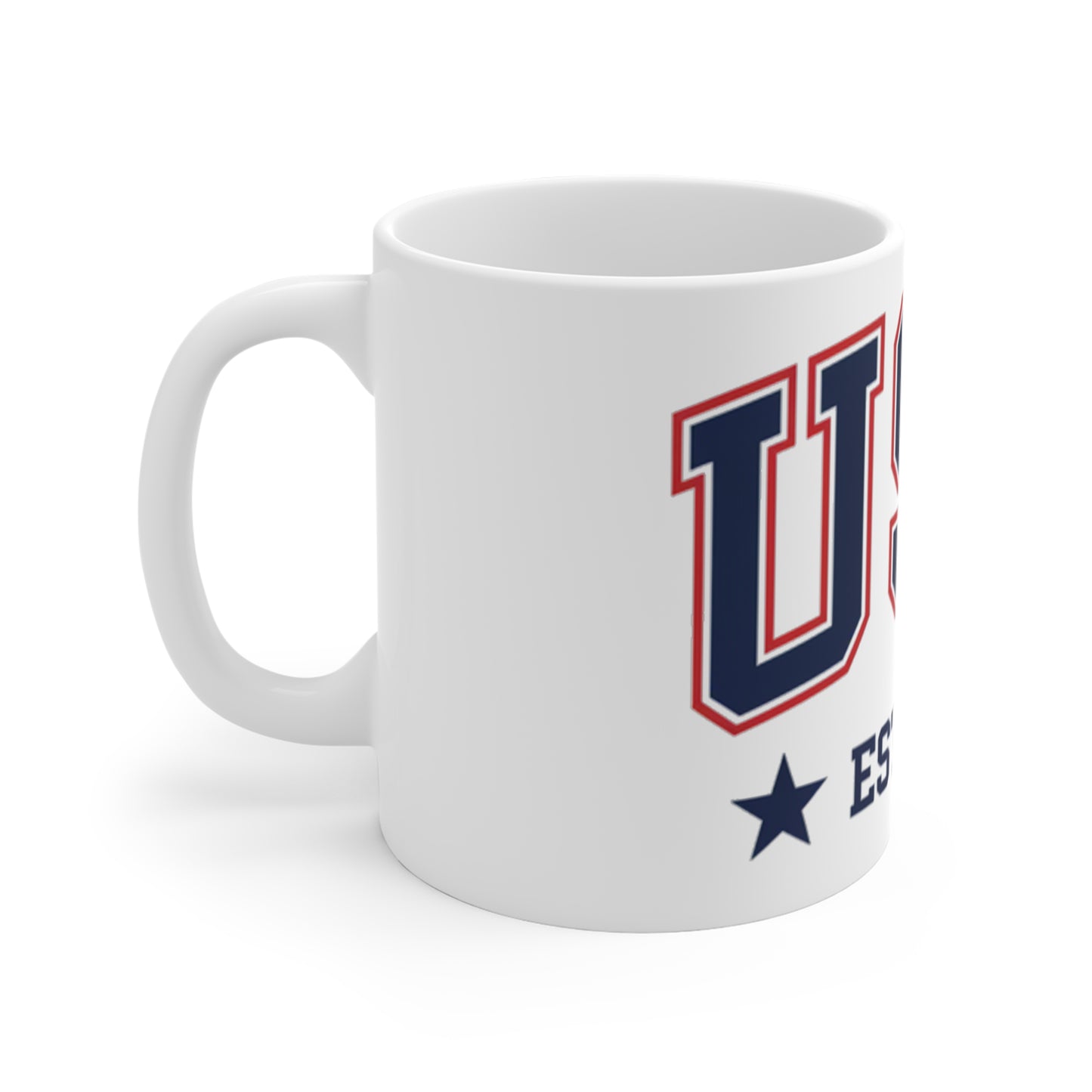 USA Established 1776 Collegiate Coffee Mug – Vintage Varsity Patriotic Mug – Red White Blue American Pride Cup – Classic USA Gift 11oz
