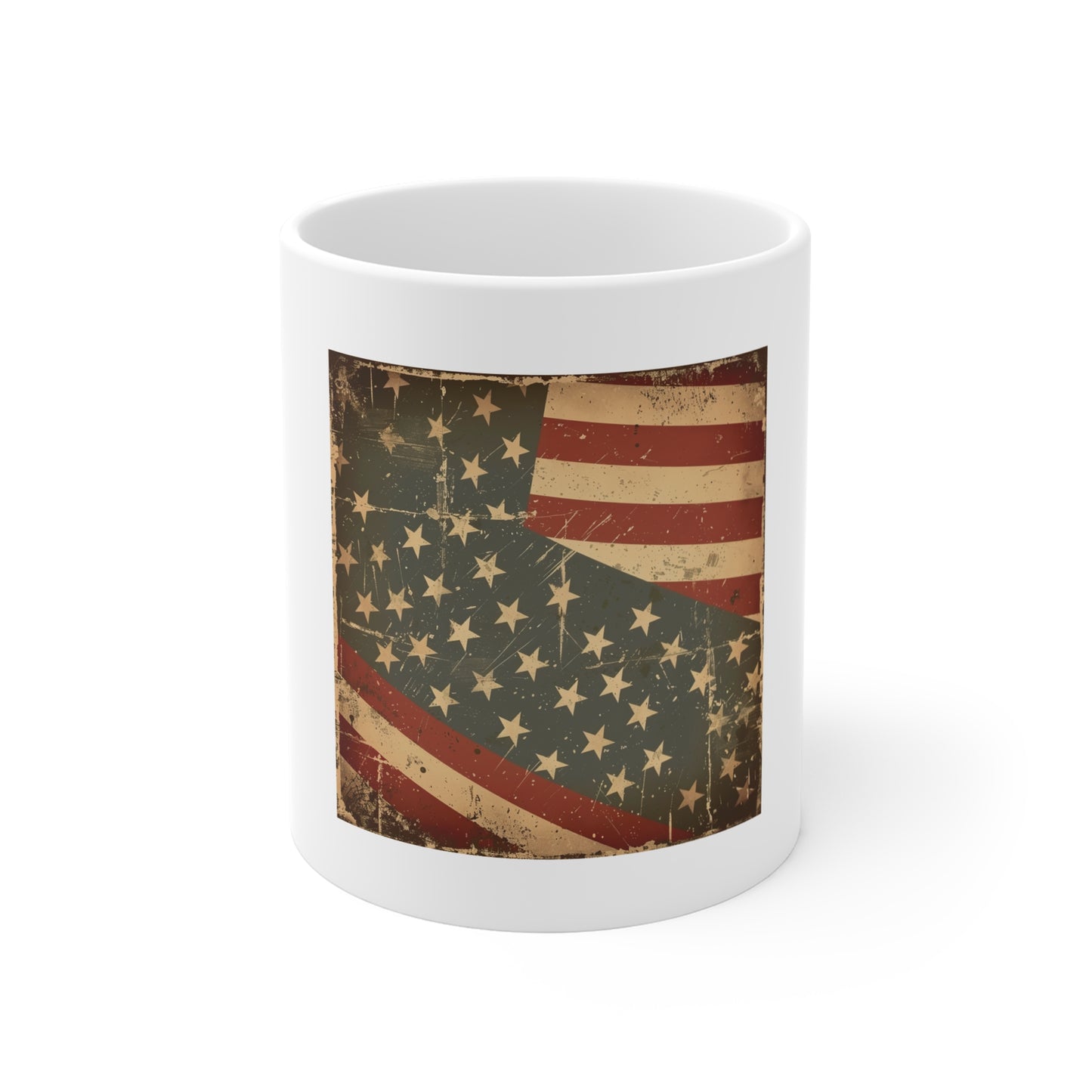 Vintage American Flag Coffee Mug – Distressed Patriotic USA Mug – Rustic Americana Stars & Stripes Cup – Classic Heritage Gift