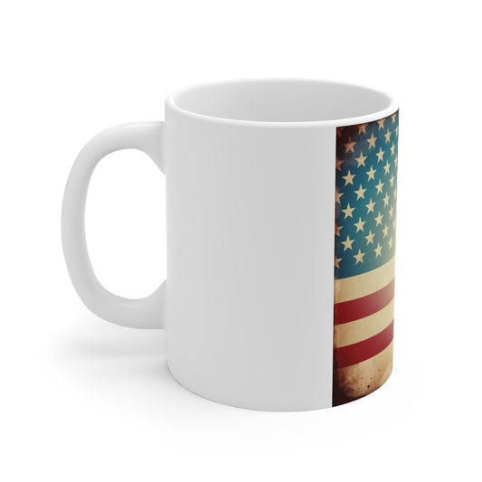 Vintage American Flag Coffee Mug – Distressed USA Flag Mug – Rustic Patriotic Cup – Classic Americana Flag Mug American Flag Vintage Coffee Mug – 11oz Patriotic Stars & Stripes