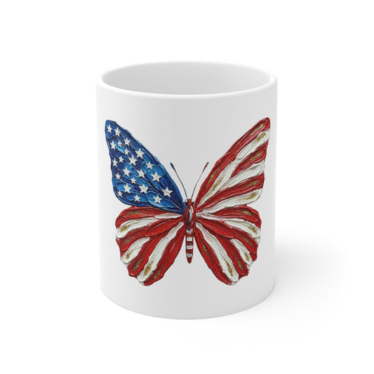 American Flag Butterfly Mug – Patriotic 11oz Coffee Cup