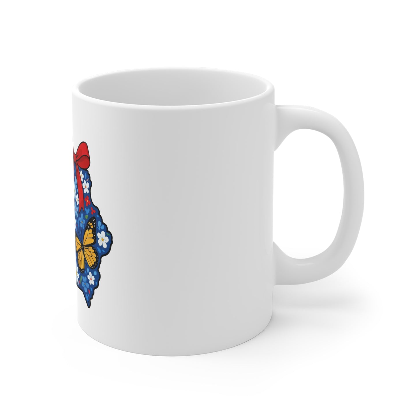 Iowa Floral State Map Mug – 11oz Coffee Cup with Butterflies & Ribbon