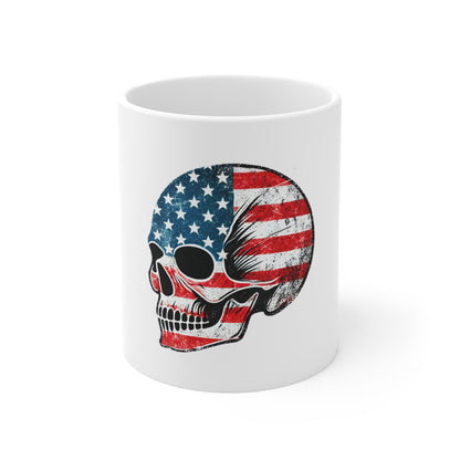 American Flag Skull Mug – Patriotic 11oz Coffee Cup