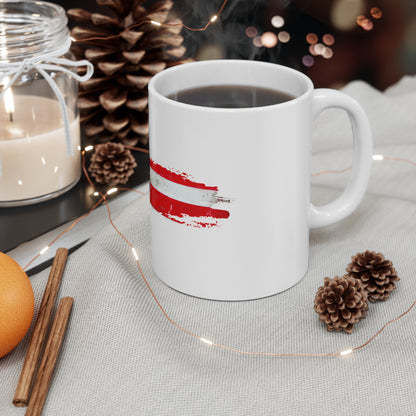 Cracked USA Flag Brush Stroke Mug – Distressed American Flag Coffee Cup – Fractured Freedom Patriotic Design Mug 11oz