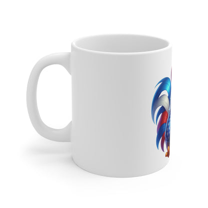 Cute Patriotic Rooster Coffee Mug – Red White Blue Chicken Mug – Kawaii Americana Farm Animal Cup – Adorable USA Gift Mug 11oz