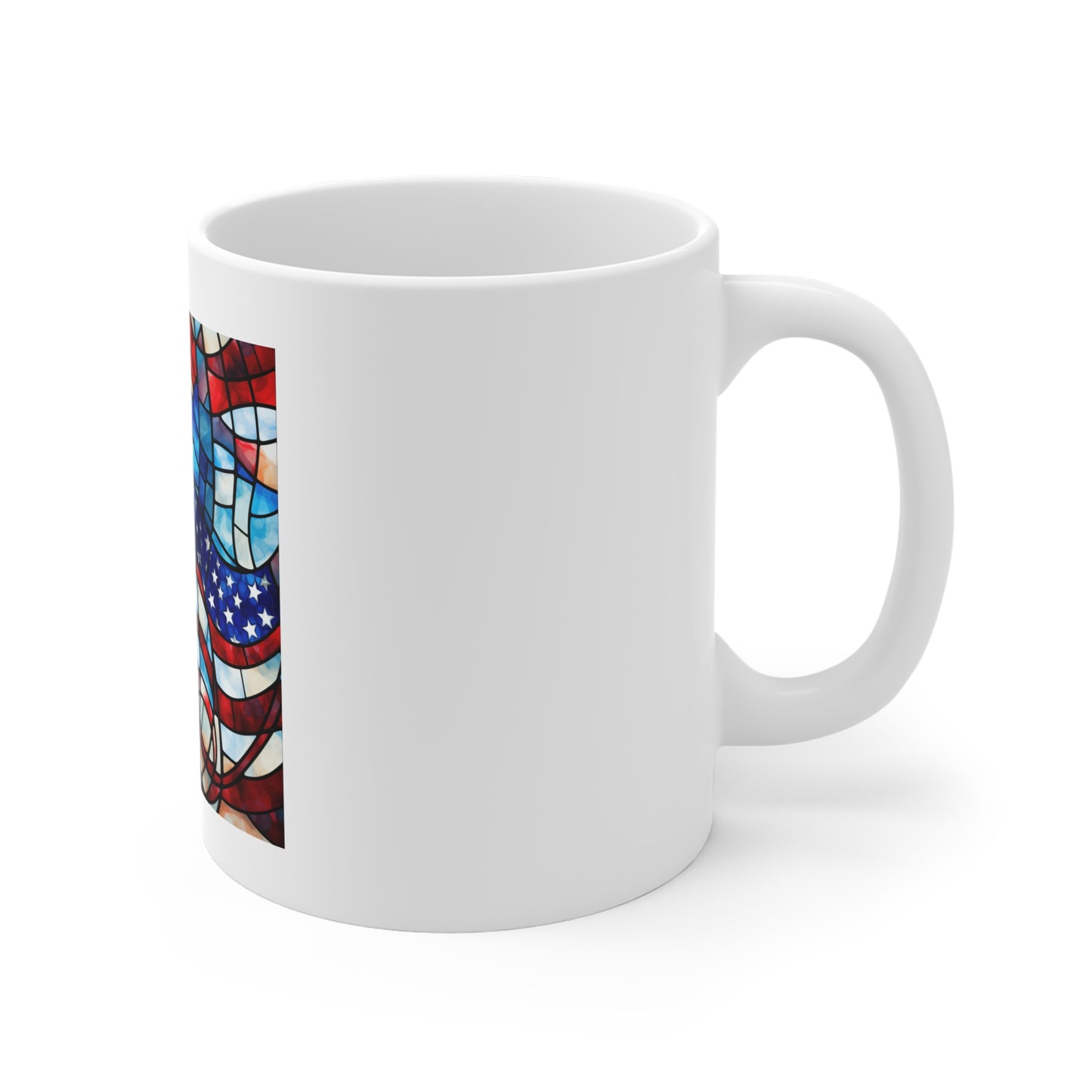 Stained Glass American Flag Coffee Mug – Wave Pattern Patriotic Mug – Colorful USA Flag Cup – Artistic Americana Gift – Premium Art Mug