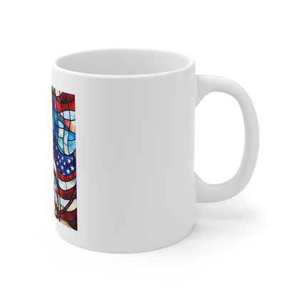 Stained Glass American Flag Coffee Mug – Wave Pattern Patriotic Mug – Colorful USA Flag Cup – Artistic Americana Gift – Premium Art Mug