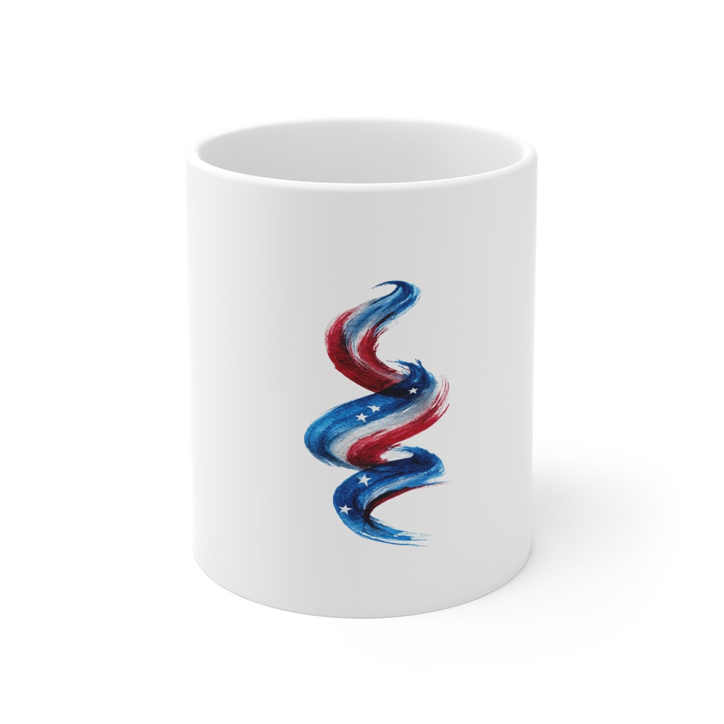 Patriotic Red White Blue Brushstroke Mug — 11oz USA Flag Swirl Coffee Cup