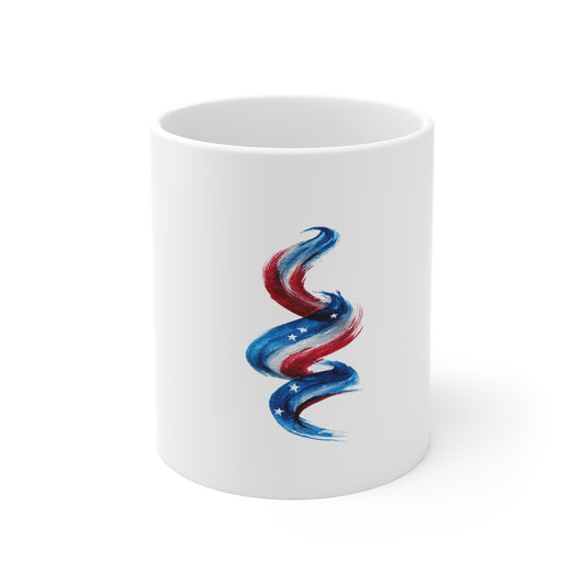 Patriotic Red White Blue Brushstroke Mug — 11oz USA Flag Swirl Coffee Cup
