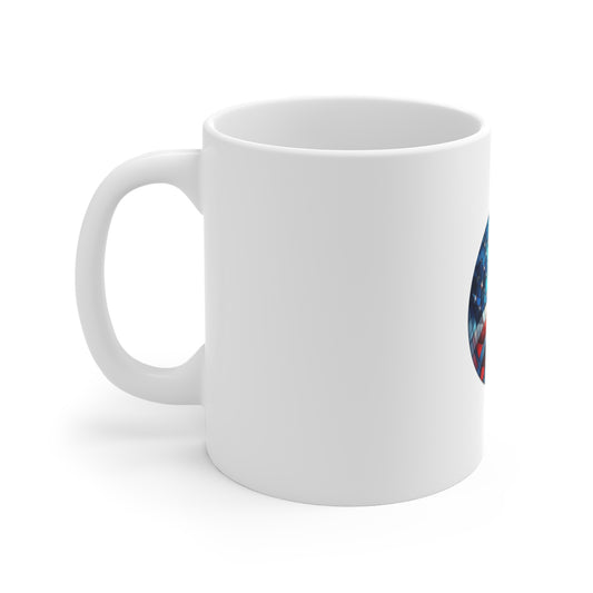 Stained Glass American Flag Mug – Patriotic USA Flag Coffee Mug – Artistic Americana Cup – Red White Blue Gift Mug Mug 11oz