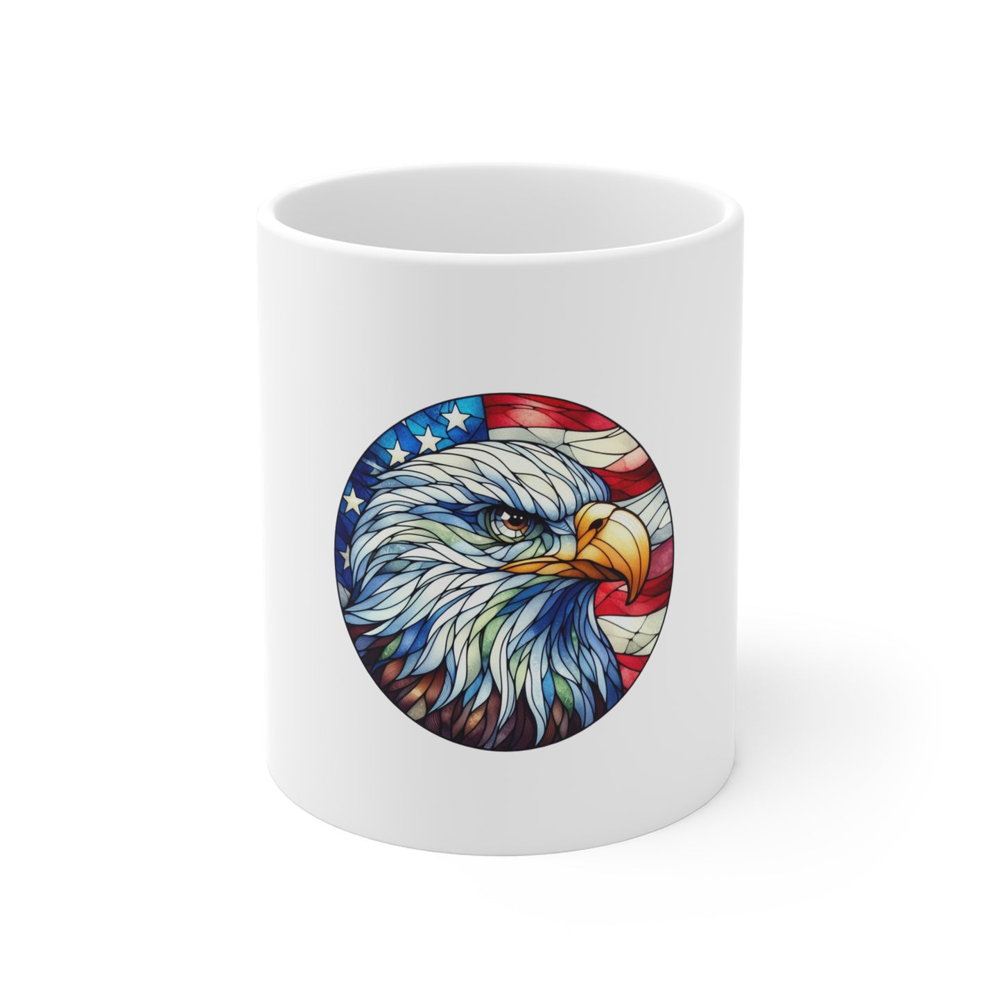 Stained Glass Eagle Coffee Mug – Patriotic Bald Eagle Mug – American Flag Art Cup – USA Freedom Gift Mug Mug 11oz