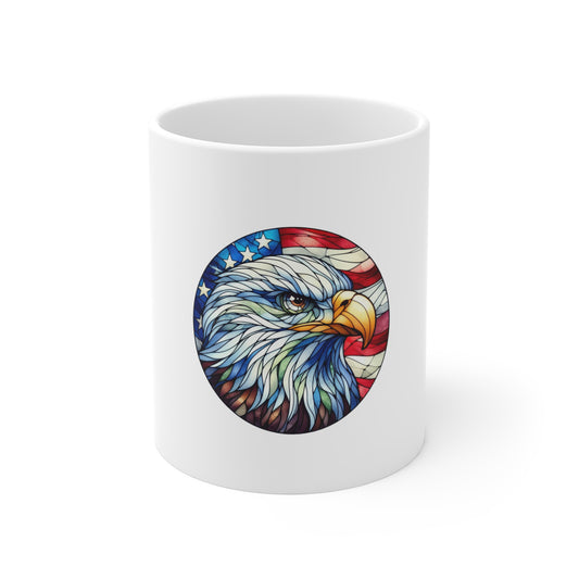 Stained Glass Eagle Coffee Mug – Patriotic Bald Eagle Mug – American Flag Art Cup – USA Freedom Gift Mug Mug 11oz