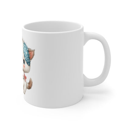 Cute Patriotic Kitten Balloon Mug – 4th of July Cat Coffee Mug – Red White Blue Kawaii Style Mug – Adorable Americana Gift Cup Patriotic Kitty 11oz Mug – Cute Cat with Stars & Stripes Balloon, Fourth...