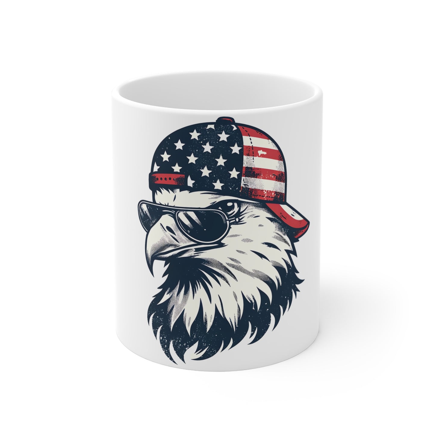 Patriotic Eagle Coffee Mug – American Flag Bald Eagle with Cap Mug – Vintage USA Freedom Eagle Cup – Cool Americana Eagle Gift Mug Mug 11oz