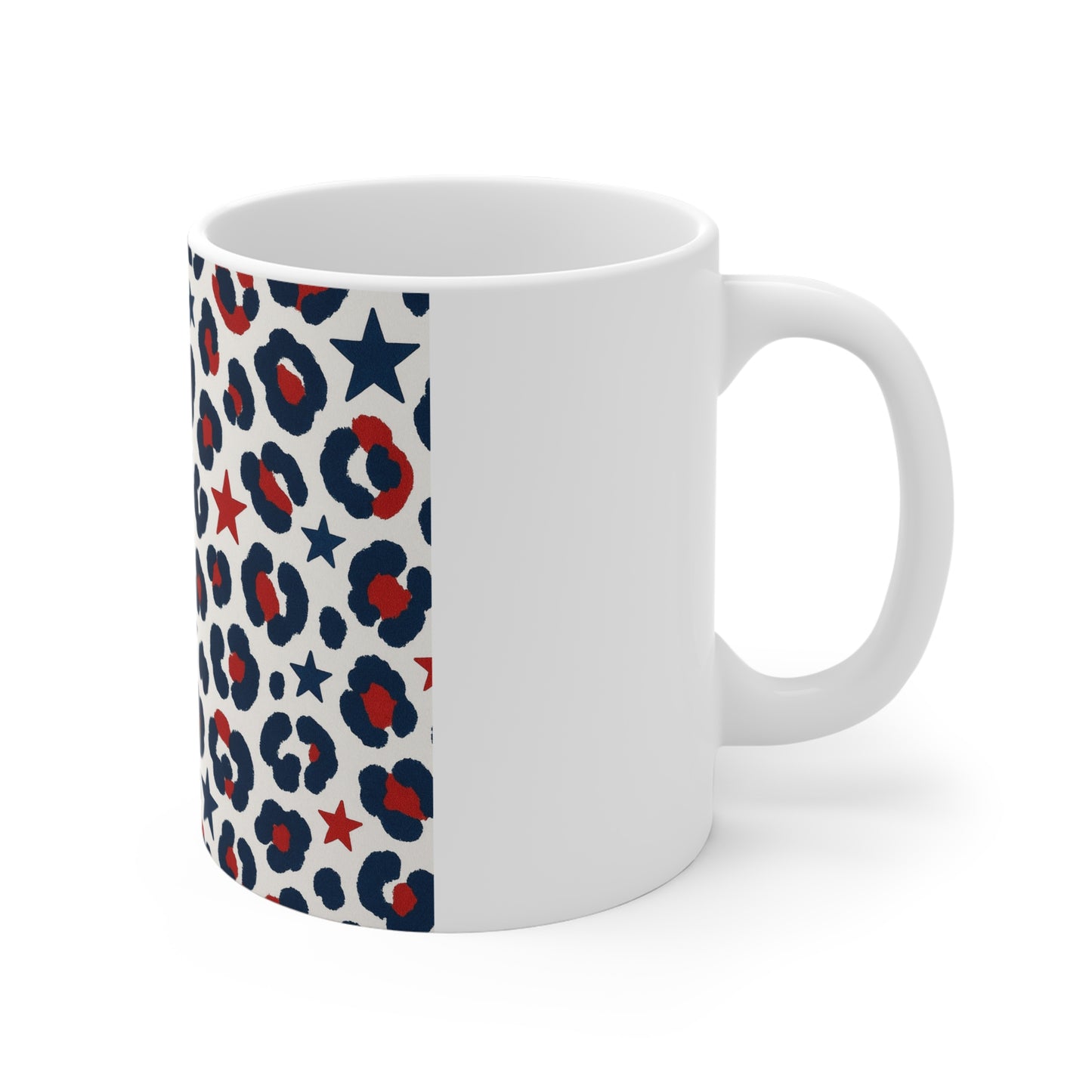 Patriotic Leopard Print Coffee Mug – Red White Blue Pattern Mug – Trendy USA Print Mug – Fun Americana Gift11oz
