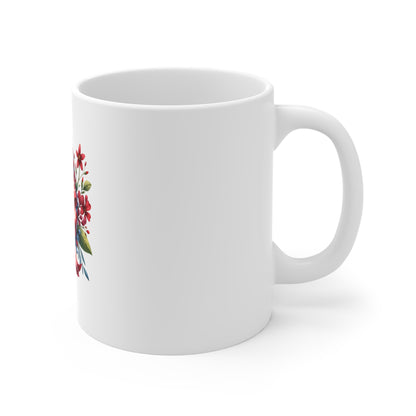 American Flag Floral Mug – Patriotic Red Bow 11oz Coffee Cup