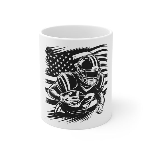Football American Flag Mug – Patriotic Football Player Coffee Mug – USA Football Fan Cup – Stealth Sports Mug Mug 11oz