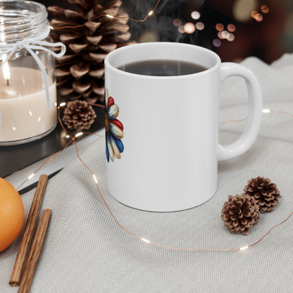 11oz Mug — Patriotic Red White Blue Daisy Coffee Cup