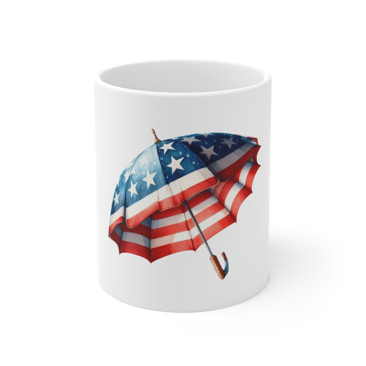 American Flag Umbrella Mug — Patriotic 11oz Coffee Cup