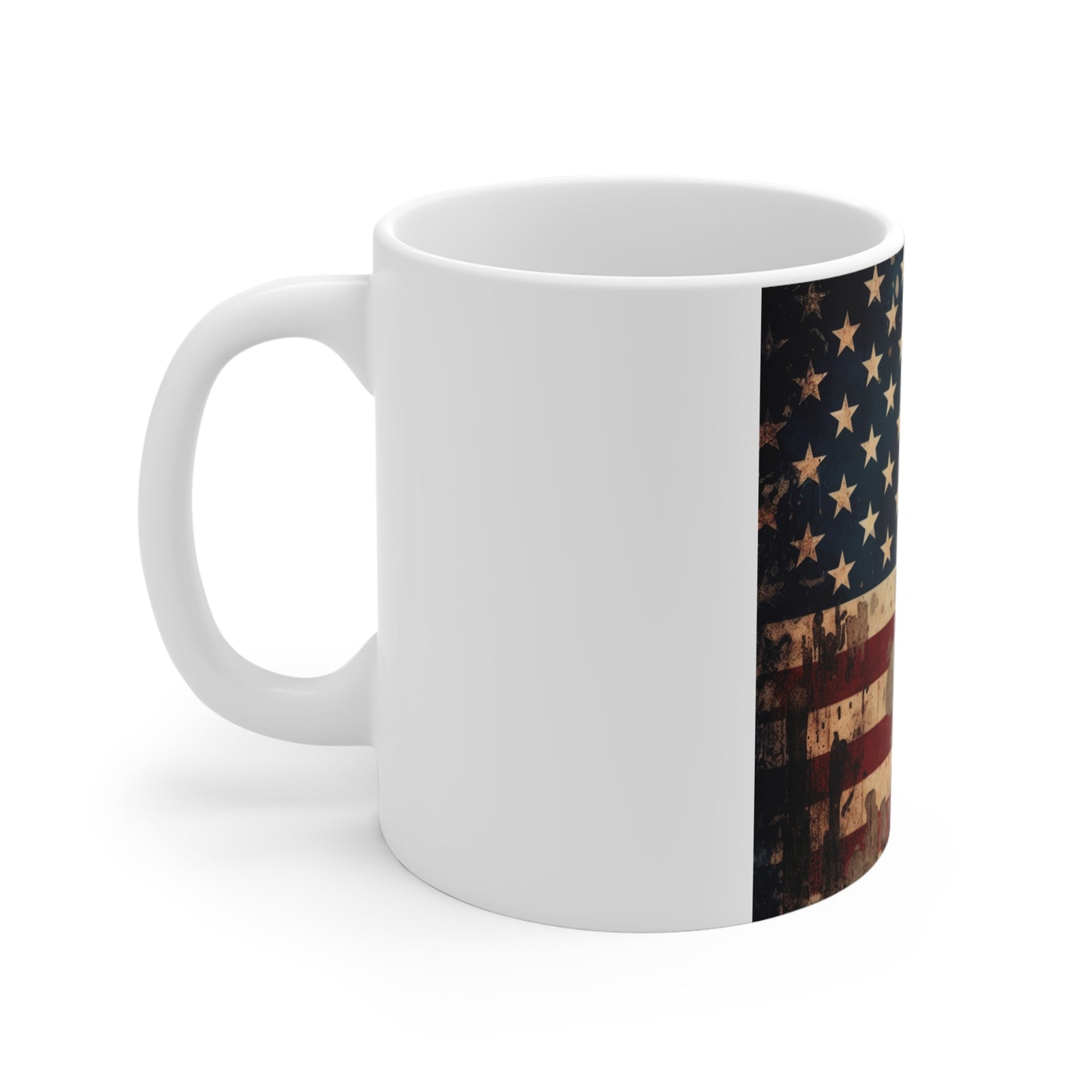 Grunge American Flag Coffee Mug – Paint Splatter USA Flag Mug – Distressed Vintage Patriotic Mug – Rugged Americana Gift 11oz