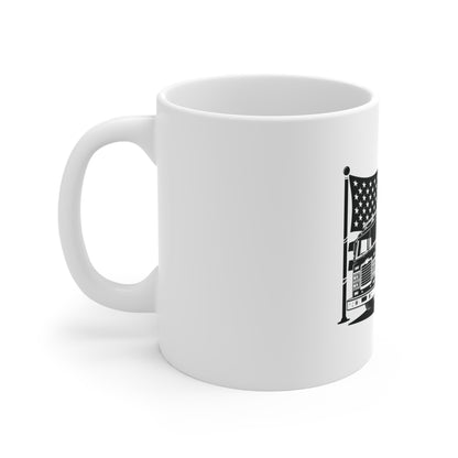 Patriotic Firefighter Coffee Mug – American Flag Fire Truck Mug – Fireman Gift Mug – USA First Responder Tribute Cup Mug 11oz