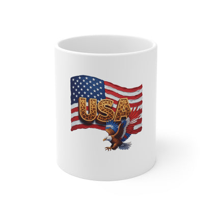 USA Eagle Flag Coffee Mug - Patriotic 11oz Ceramic