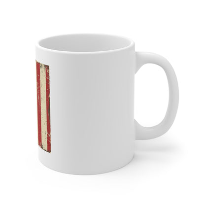Classic American Flag Coffee Mug – Vintage Patriotic USA Mug – Vertical Stars & Stripes 11oz Ceramic Cup – Timeless Americana Gift