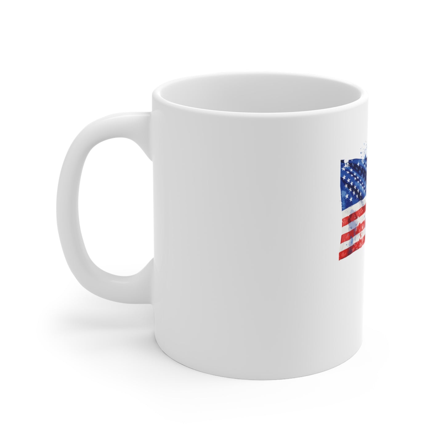Liberty Statue & Watercolor American Flag Mug — Patriotic 11oz Coffee Cup for 4th of July, Veterans Day, Gifts