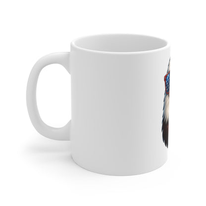 Patriotic Eagle Mug — Bald Eagle with USA Flag Sunglasses 11oz