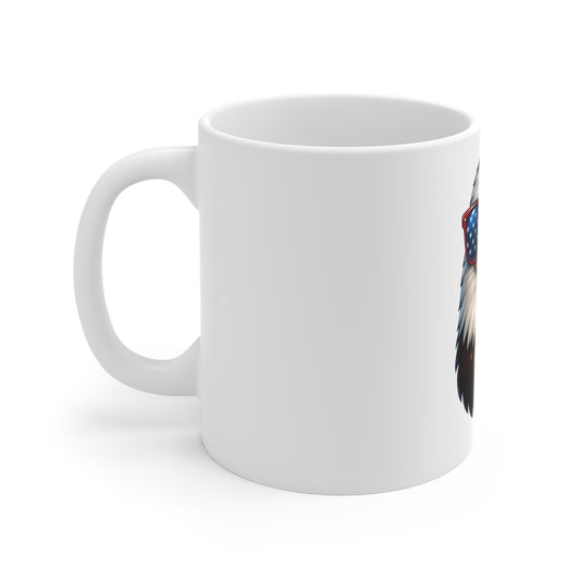 Patriotic Eagle Mug — Bald Eagle with USA Flag Sunglasses 11oz